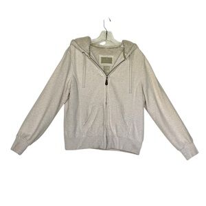 Y2K Womens M Green Tea Faux Fur Lined Zip Up Hoodie Sweatshirt Cream Heathered